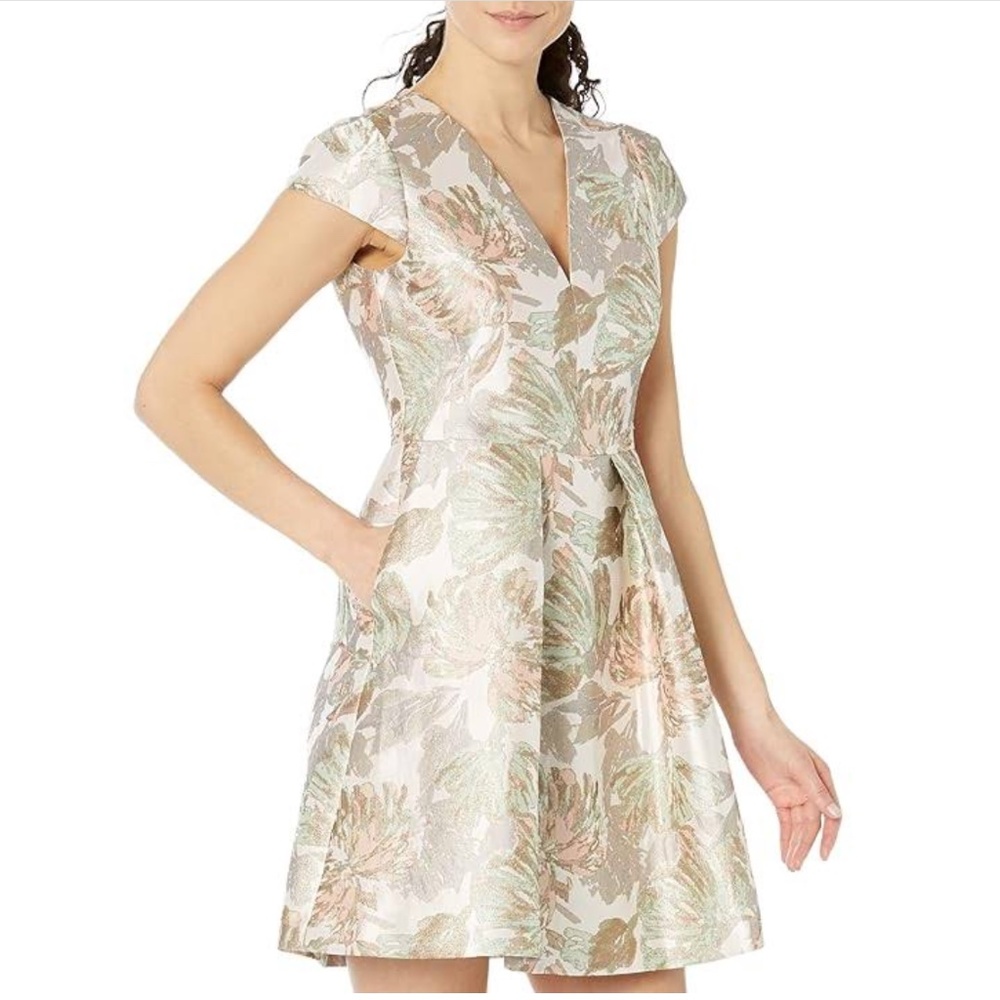 Vince Camuto Jacquard Cap-Sleeve Dress